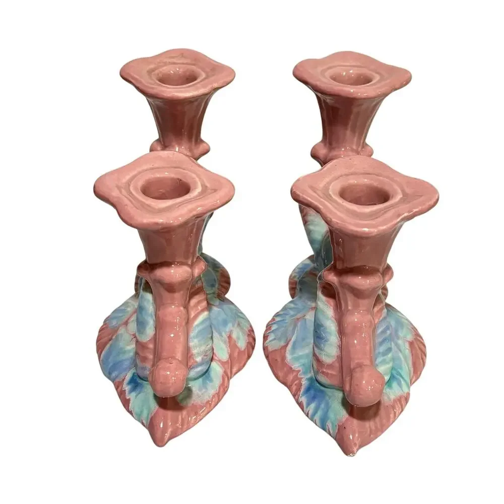 Vintage Mid Century Royal Haeger pottery candle holders Mauve Blue Agate PAIR